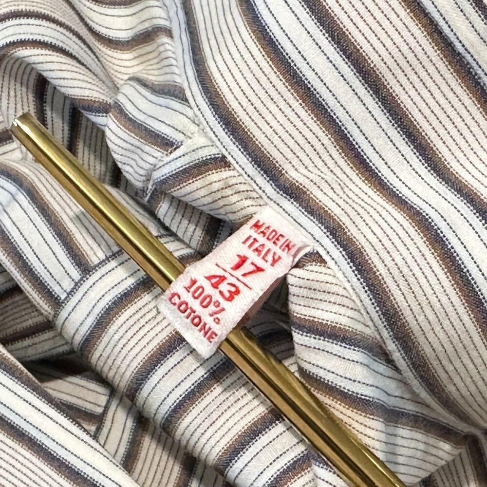 Isaia Napoli Long Sleeve Dress Shirt Mens 17 / 43 Striped Cotton Button Front - Picture 3 of 16